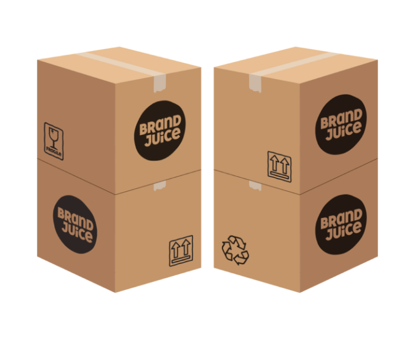 An illustration of two boxes with a logo that reads Brand Juice